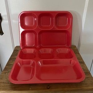 Set of 2 Vintage old school mess hall cafeteria trays Halsey Inc Red-Orange